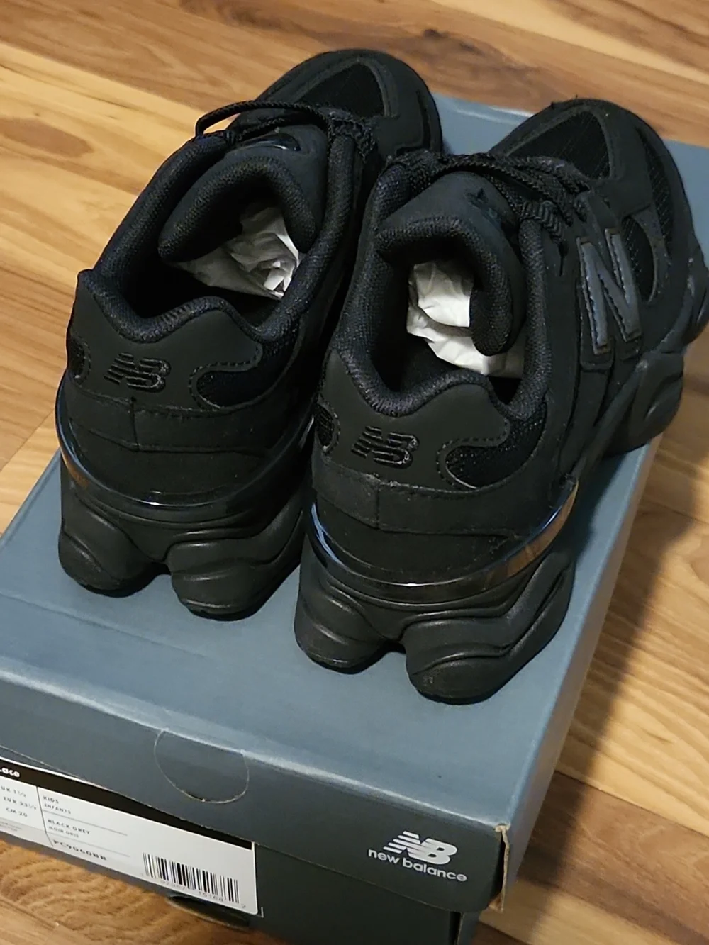size 2 youth New Balance Boys 9060 Triple Black Mesh Black NEW with box